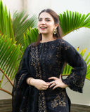 3 Piece Unstitched Heavy Embroidered Lawn Suit With Heavy Embroidered Organza Dupatta